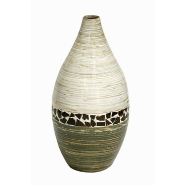 Heather Ann Creations Home Decorative Shiloh 20 Spun Bamboo Vase Distressed White and Green with Coconut Shell Heather Ann Creations Home Decorative Shiloh 20 Spun Bamboo Vase Distressed White and Green with Coconut Shell